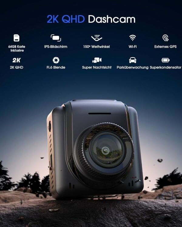 Dashcam Car WiFi 2K Mini Front Car Camera with 64GB Map Supports External GPS Module IPS Screen Ultra Night Vision