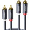 UGREEN RCA Cable 2RCA Male to 2RCA Male Stereo Audio Cable Gold Plated Car Audio Subwoofer Adapter Dual Shielded Red and White Cord for Home Theater Amplifier Hi-Fi System Car Sound Speaker