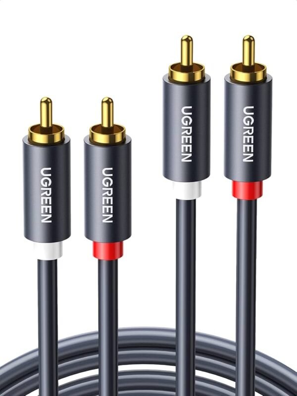 UGREEN RCA Cable 2RCA Male to 2RCA Male Stereo Audio Cable Gold Plated Car Audio Subwoofer Adapter Dual Shielded Red and White Cord for Home Theater Amplifier Hi-Fi System Car Sound Speaker