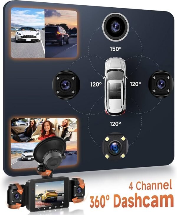 4 Channel Dash Cam Car 360 with 4 Camera FHD 1080P Front and Rear