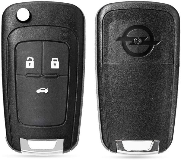 2-Piece Car Key Shell Replacement with Silicone Key Fob for Vauxhall Astra J Insignia Mokka Zafira C Cascade 3 Button Flip Folding Key Case (KG-Chv-3F)