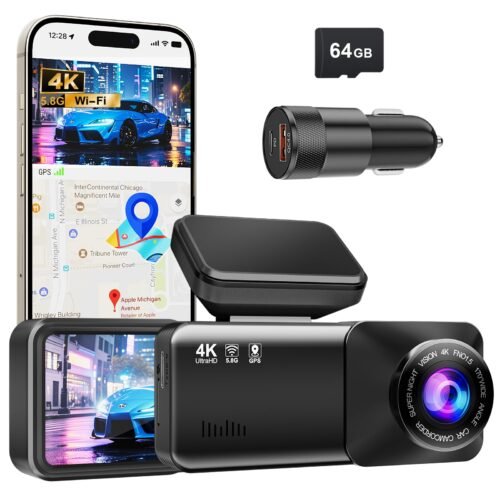 Dash Cam 4K Full HD Dash Camera for Cars Included 64GB Card
