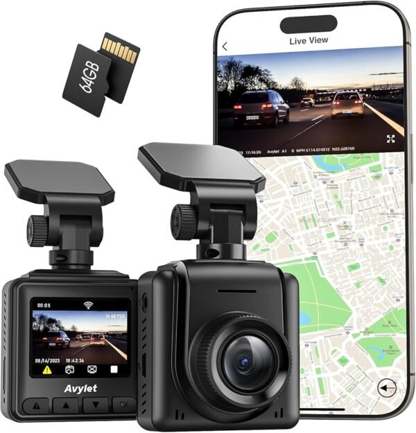 Dashcam Car WiFi 2K Mini Front Car Camera with 64GB Map Supports External GPS Module IPS Screen Ultra Night Vision