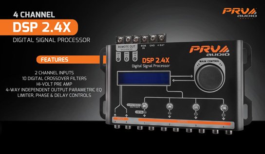 PRV AUDIO DSP 2.4X 4 Channel Digital Signal Processor with Sequencer Car Audio Crossover and Integrated Equalizer